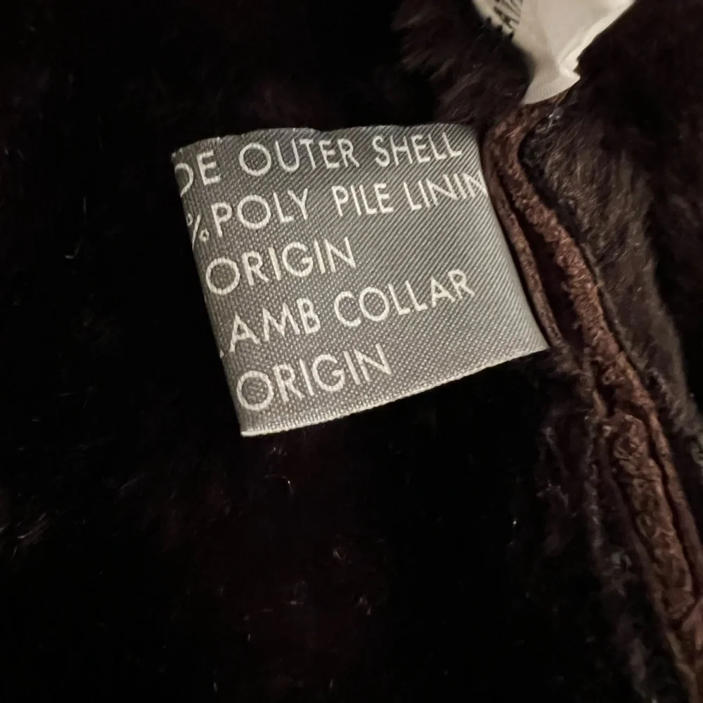 Vintage split cowhide brown suede coat lamb collar wrap style size Med - Picture 8 of 13